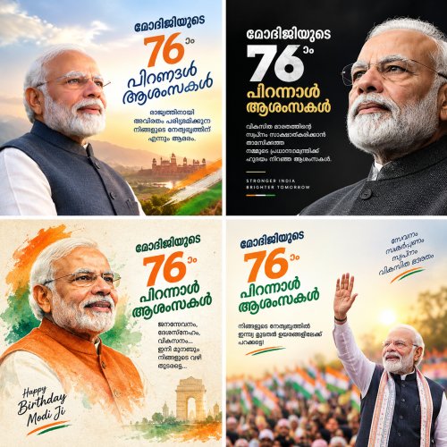 പ്രധാനമന്ത്രി നരേന്ദ്ര മോദിജിക്ക്      ഹൃദയം നിറഞ്ഞ എഴുപത്തിയാറാം ജന്മ ദിനാശംസകൾ    Heartfelt 76th birthday wishes to Prime Minister Narendra Modi  